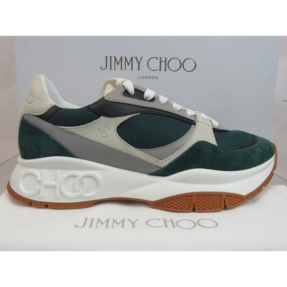 JIMMY CHOO LANDON GREEN GRAY SUEDE BLACK LEATHER PLATFORM SNEAKERS 44 11 - Picture 6 of 15